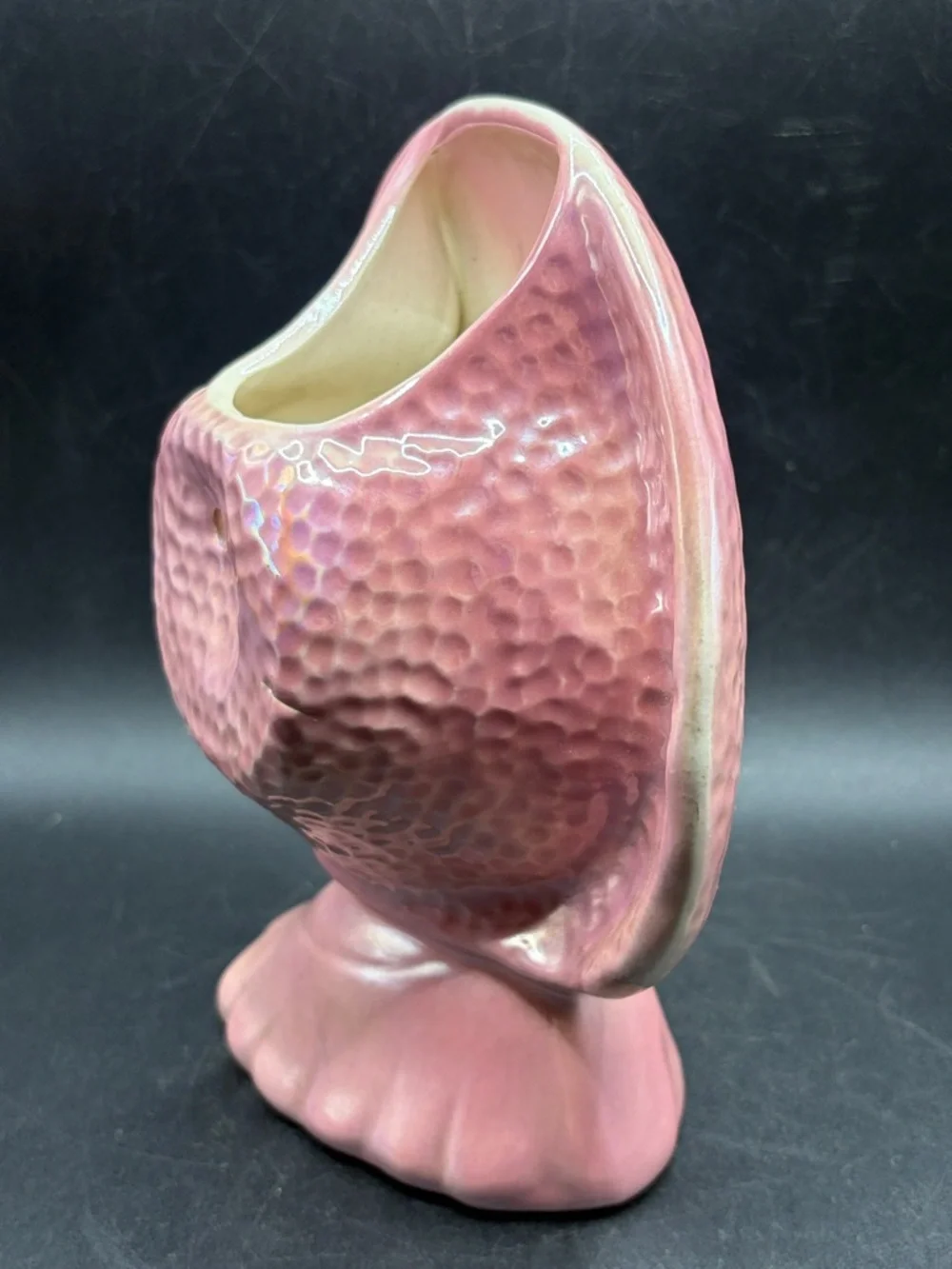 Vintage MCM Hand Painted Lusterware Pink Hat Lady Head Vase Ceramic Wall Pocket